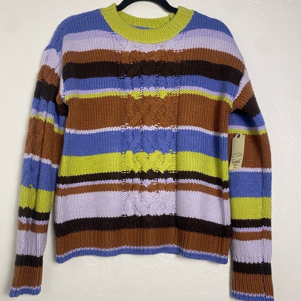 St John's Bay Pullover Cable Knit Sweater Women's Sz Medium Multicolor Striped